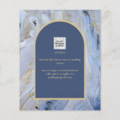 Moderne Blauwe Goud Agate Marmeren Boog Bruiloft Flyer (Achterkant)