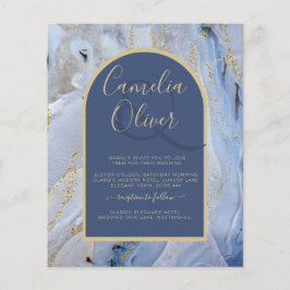 Moderne Blauwe Goud Agate Marmeren Boog Bruiloft Flyer