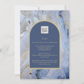 Moderne Blauwe Goud Agate Marmeren Boog Bruiloft Kaart (Achterkant)