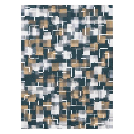 Moderne blauwe goudbruin zwart-wit speldenstang tafelkleed (Voorkant)