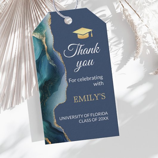 Moderne Blauwe & Gouden Afstudeerfeest Bedankt Cadeaulabel