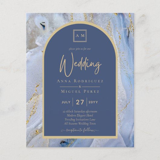 Moderne Blauwe Gouden Agaat Marmeren Boog Bruiloft (Voorkant)