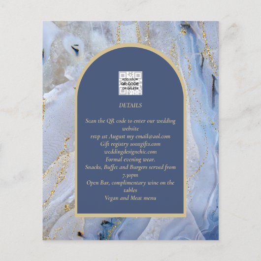 Moderne Blauwe Gouden Agaat Marmeren Boog Bruiloft (Achterkant)