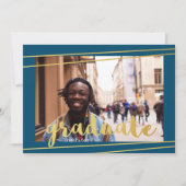 Moderne blauwe, gouden en witte Afstuderen uitnodi Kaart (Voorkant)