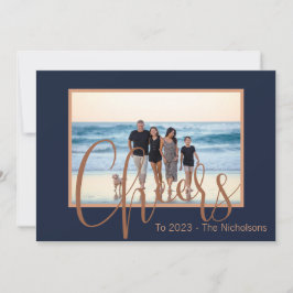 Moderne Blauwe & Gouden Geluksjaar Kalender Foto Feestdagenkaart