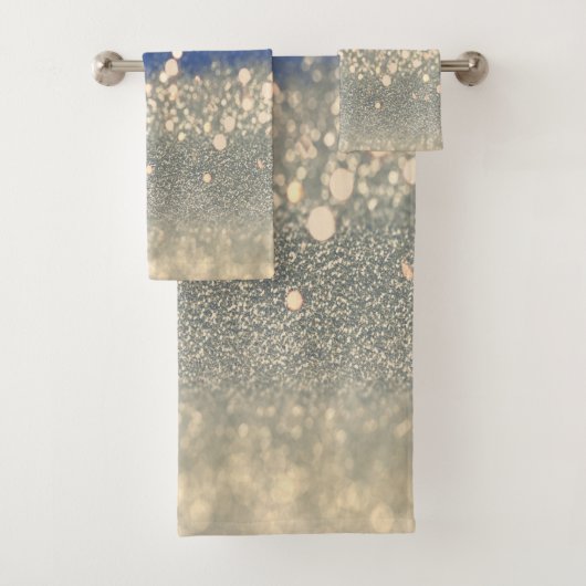 Moderne Blauwe Gouden Glitter Bokeh Bad Handdoek (Insitu)