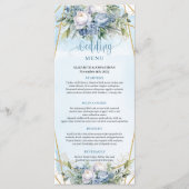 Moderne Blauwe Gouden Glitter Frame Groene Bloemen Menu (Voorkant)