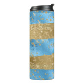 Moderne Blauwe Gouden Glitter Script Naam Thermosbeker (Gedraaid links)