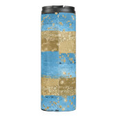 Moderne Blauwe Gouden Glitter Script Naam Thermosbeker (Achterkant)