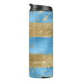 Moderne Blauwe Gouden Glitter Script Naam Thermosbeker (Geroteerd rechts)
