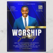 Moderne Blauwe & Gouden Kerk Aanbidding Zondag Ser Flyer (Voorkant)