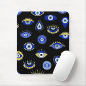 Moderne blauwe gouden kwade ogen muismat (Met muis)