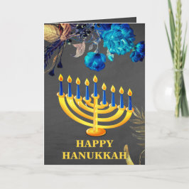 Moderne Blauwe & Gouden Menorah Gelukkige Chanoeka Feestdagen Kaart