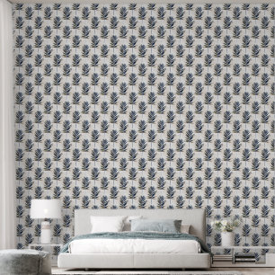 Moderne blauwe gouden palmbladeren behang