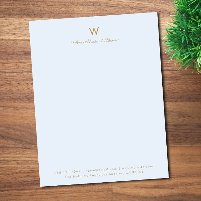 Moderne Blauwe Gouden Script Monogram Briefhoofd (Creator heeft geüpload)