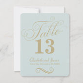 Moderne Blauwe Gouden Script Tafelnummer Bruiloft (Voorkant)