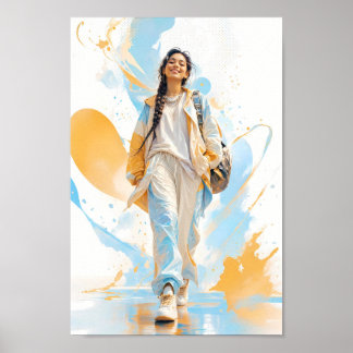 Moderne Blauwe Gouden Streetwear Vibe Poster