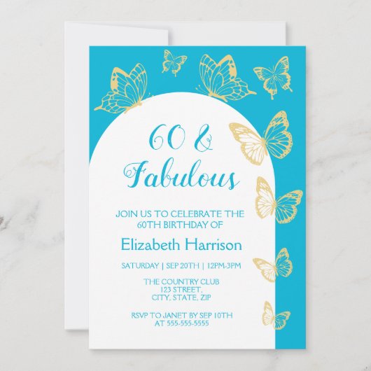 Moderne Blauwe Gouden Vlinders Fabulous Verjaardag Kaart (Voorkant)