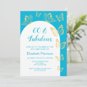 Moderne Blauwe Gouden Vlinders Fabulous Verjaardag Kaart (Staand voorkant)