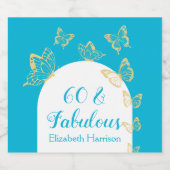 Moderne Blauwe Gouden Vlinders Fabulous Verjaardag Sparkling Wijnetiket (Enkel label)