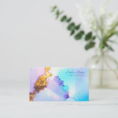 Moderne Blauwe & Gouden Waterverf, de Code van de  Visitekaartje (Staand voorkant)