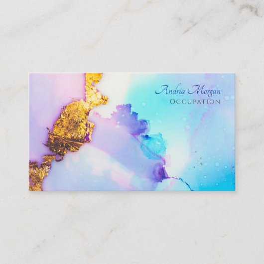 Moderne Blauwe & Gouden Waterverf, de Code van de  Visitekaartje (Voorkant)