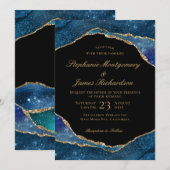 Moderne blauwe goudoliepagaat Waterverf bruiloft Kaart (Voorkant / Achterkant)