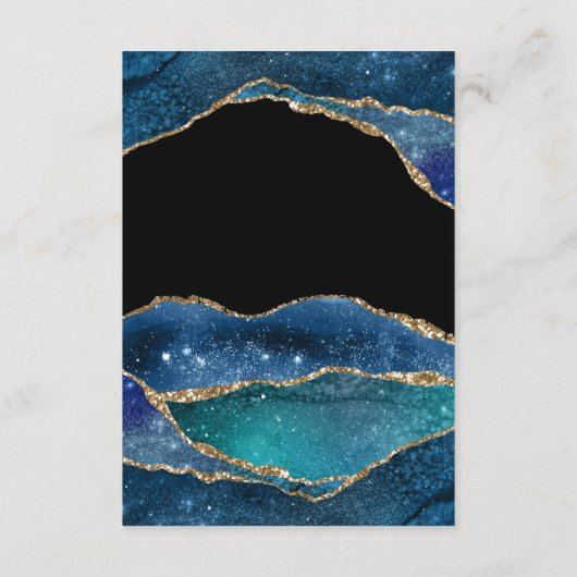 Moderne blauwe goudoliepagaatbruidjes informatiekaartje (Achterkant)