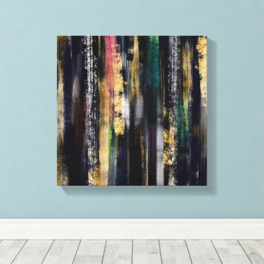 Moderne blauwe goudpenselen Abstract schilderen Canvas Afdruk (Insitu (Houten vloer))