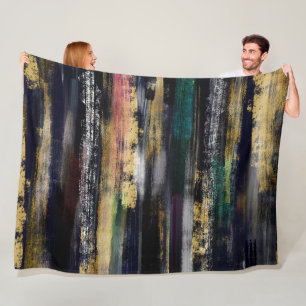 Moderne blauwe goudpenselen Abstract schilderen Fleece Deken
