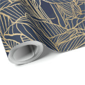 Moderne blauwe goudvulling Plant botanisch ontwerp Cadeaupapier (Rol Hoek)