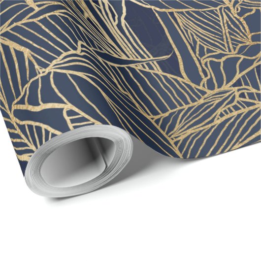 Moderne blauwe goudvulling Plant botanisch ontwerp Cadeaupapier (Rol Hoek)