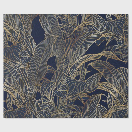 Moderne blauwe goudvulling Plant botanisch ontwerp Cadeaupapier (Vlak)