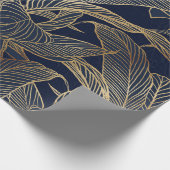 Moderne blauwe goudvulling Plant botanisch ontwerp Cadeaupapier (Hoek)