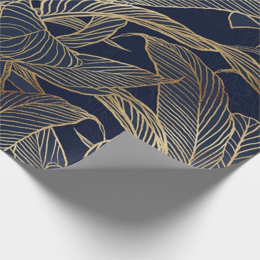Moderne blauwe goudvulling Plant botanisch ontwerp Cadeaupapier (Hoek)