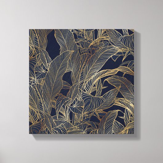 Moderne blauwe goudvulling Plant botanisch ontwerp Canvas Afdruk (Voorkant)