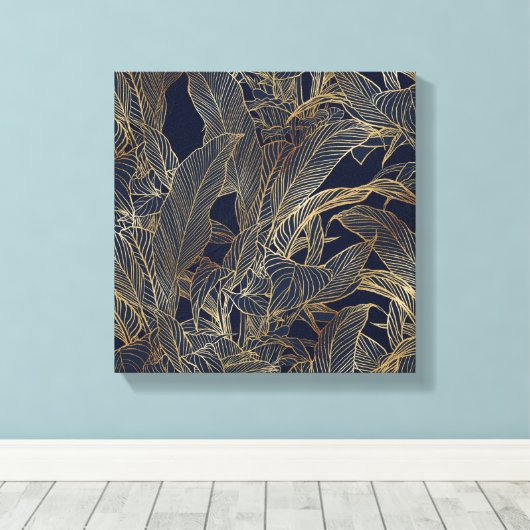 Moderne blauwe goudvulling Plant botanisch ontwerp Canvas Afdruk (Insitu (Houten vloer))