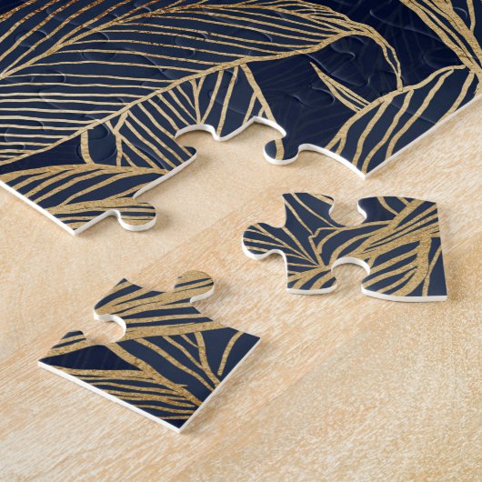 Moderne blauwe goudvulling Plant botanisch ontwerp Legpuzzel (Zijkant)