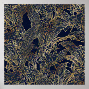 Moderne blauwe goudvulling Plant botanisch ontwerp Poster