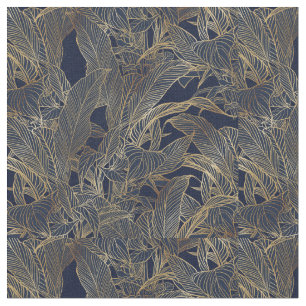 Moderne blauwe goudvulling Plant botanisch ontwerp Stof