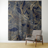 Moderne blauwe goudvulling Plant botanisch ontwerp Wandkleed (In situ)