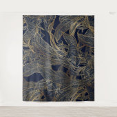 Moderne blauwe goudvulling Plant botanisch ontwerp Wandkleed (Voorkant)