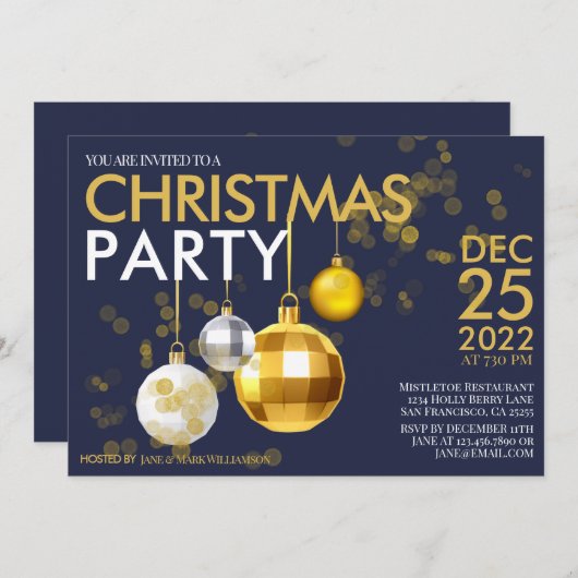 Moderne blauwe goudzangkerstfeestdag kaart (Voorkant / Achterkant)