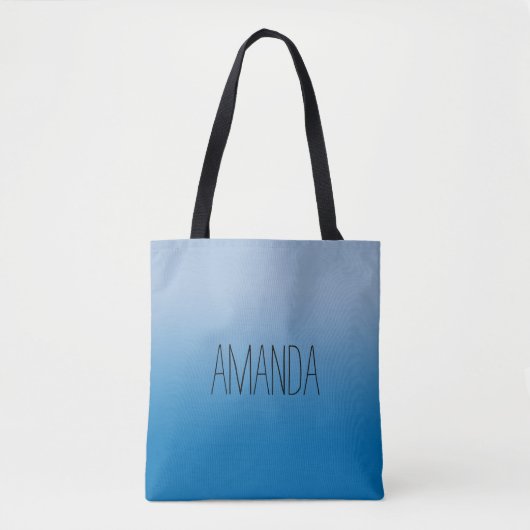 Moderne Blauwe Gradiënt Handgeschreven Naam Tote Bag (Voorkant)