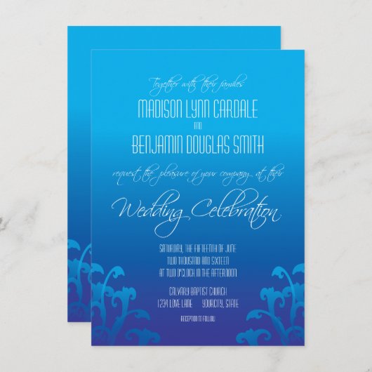 Moderne blauwe gradiënt Vlaams huwelijk Kaart (Voorkant / Achterkant)