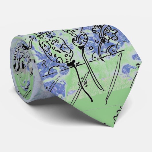 Moderne blauwe grijze bloem stropdas (Opgerold)