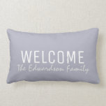 Moderne blauwe grijze zomer Welkom Familiemonogram Kussen<br><div class="desc">Moderne blauwe grijze zomer Welkom Gezinsmonogram naam kussen.
U kunt de tekst eenvoudig wijzigen.</div>