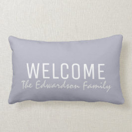 Moderne blauwe grijze zomer Welkom Familiemonogram Kussen