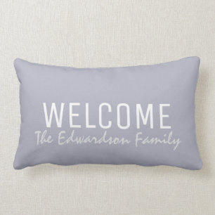 Moderne blauwe grijze zomer Welkom Familiemonogram Kussen