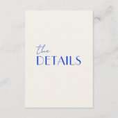 Moderne blauwe grillige Franse retro bruiloft deta Informatiekaartje (Achterkant)